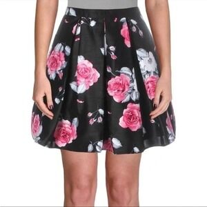 Sequin Hearts Jr. 3 Black & Pink Floral Flared Pleated Mini Skirt Harajuku